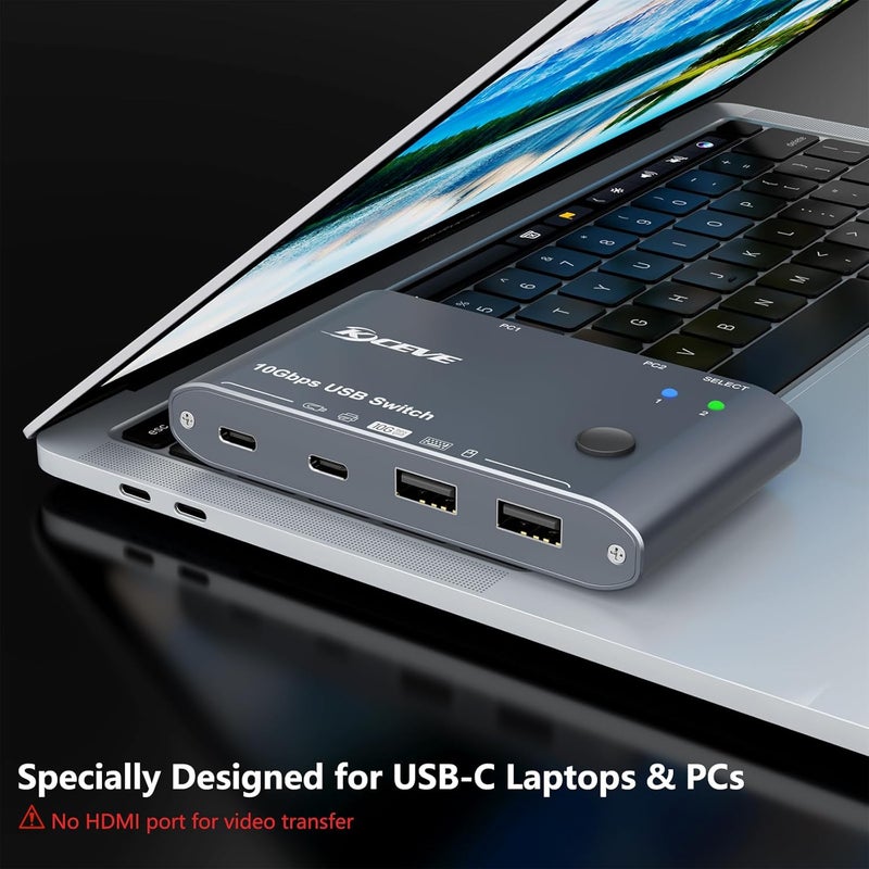DXchip 10Gbps USB C Switch 2 Laptops 2 in 4 Out USB 3.2 Switcher 2 Computers Share Keyboard Mouse, Printer, Camera, Headphone, 10Gbps Data Power Cable & Desktop Controller Included - Image 5